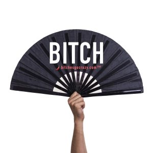 BITCH – Folding hand fan bamboo black 21 cm