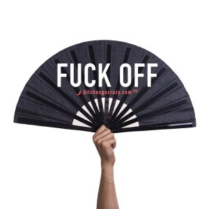 Fuck off - Folding hand fan bamboo black 21 cm