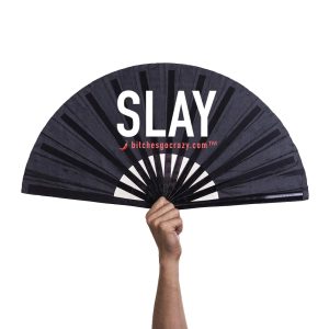 SLAY – Folding hand fan bamboo black 21 cm